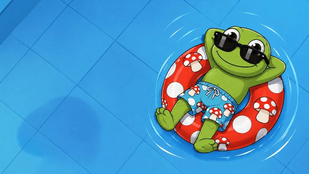 ToadGuy floating in a blue pool on a mushroom tube